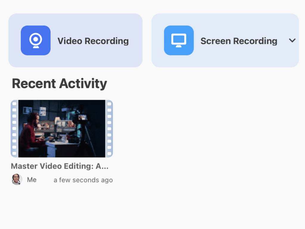 A screenshot of the Visla app, highlighting the "Video Recording" button. 